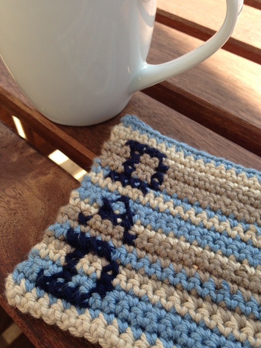 striped crochet coaster for Dad